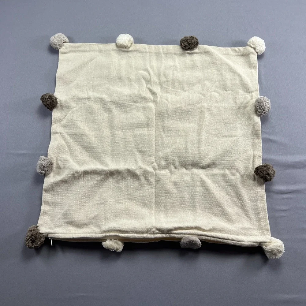 Ikea Taghakmal Pillow Cover Beige Cotton Cushion Case Pom Pom Boho (20